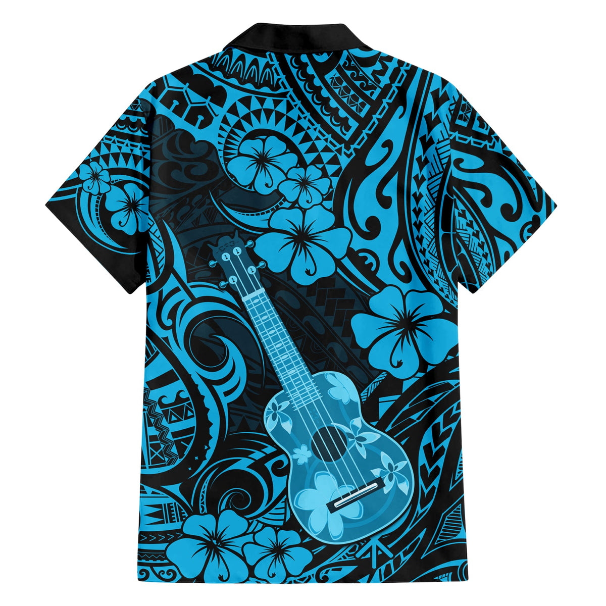Hawaii-Ukulele, Hawaiihemd, polynesisches Muster, himmelblau, Version LT01
