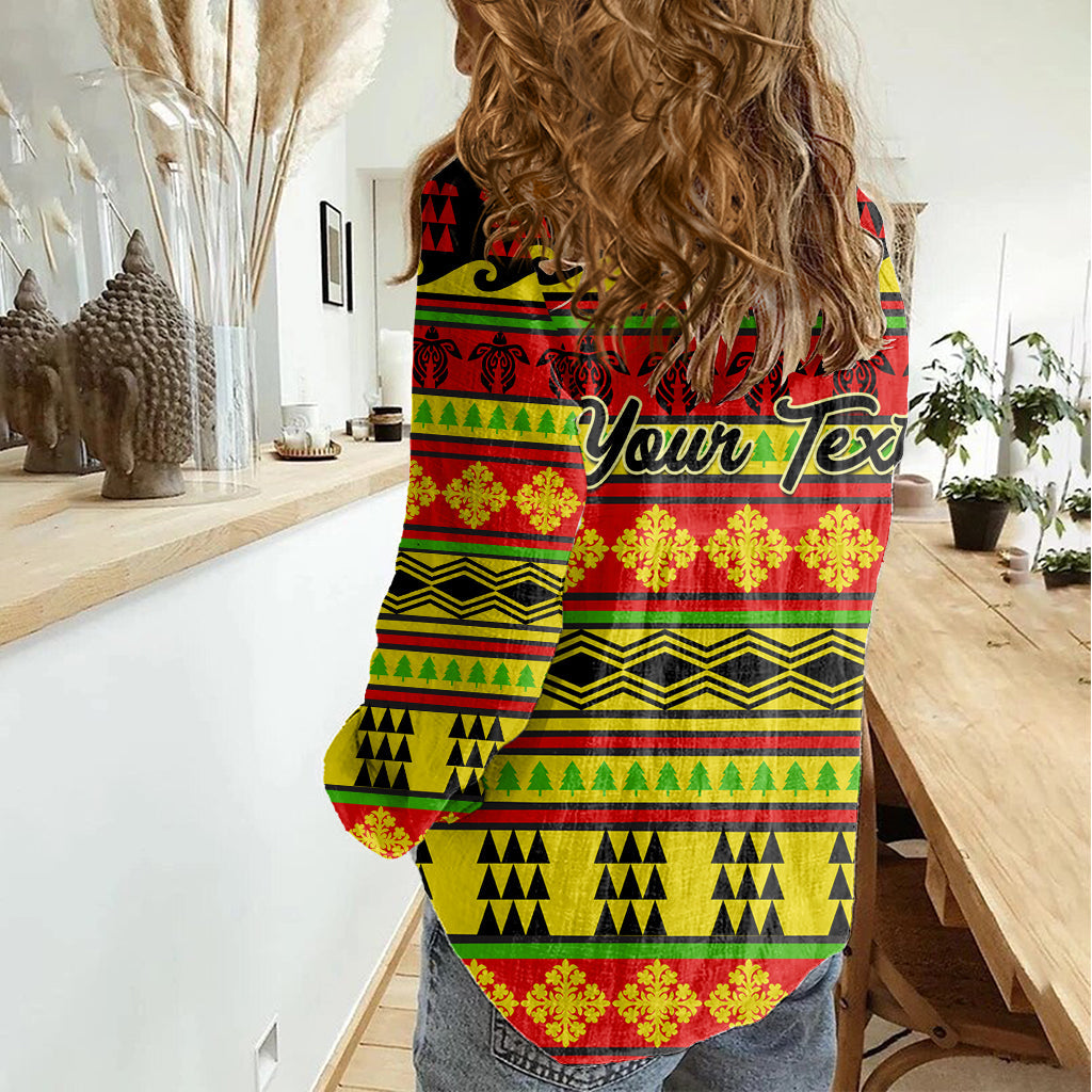 Benutzerdefinierte Hawaii Weihnachten Frauen Casual Shirt Hawaiian Quilt Muster Reggae Version LT01