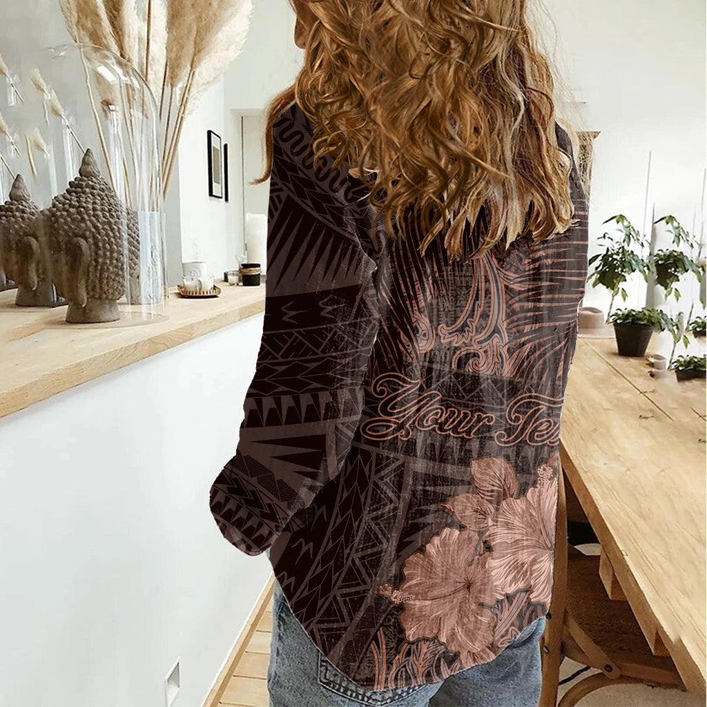 Bula Fiji Masi Damen Freizeithemd Fijian Tapa Vintage Dunkelbraun Version LT01