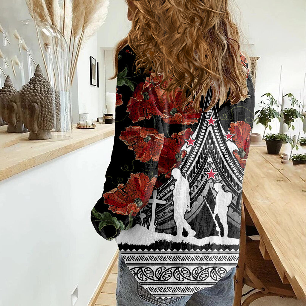 New Zealand ANZAC Day Damen Freizeithemd Mohnblume mit polynesischem Muster LT01