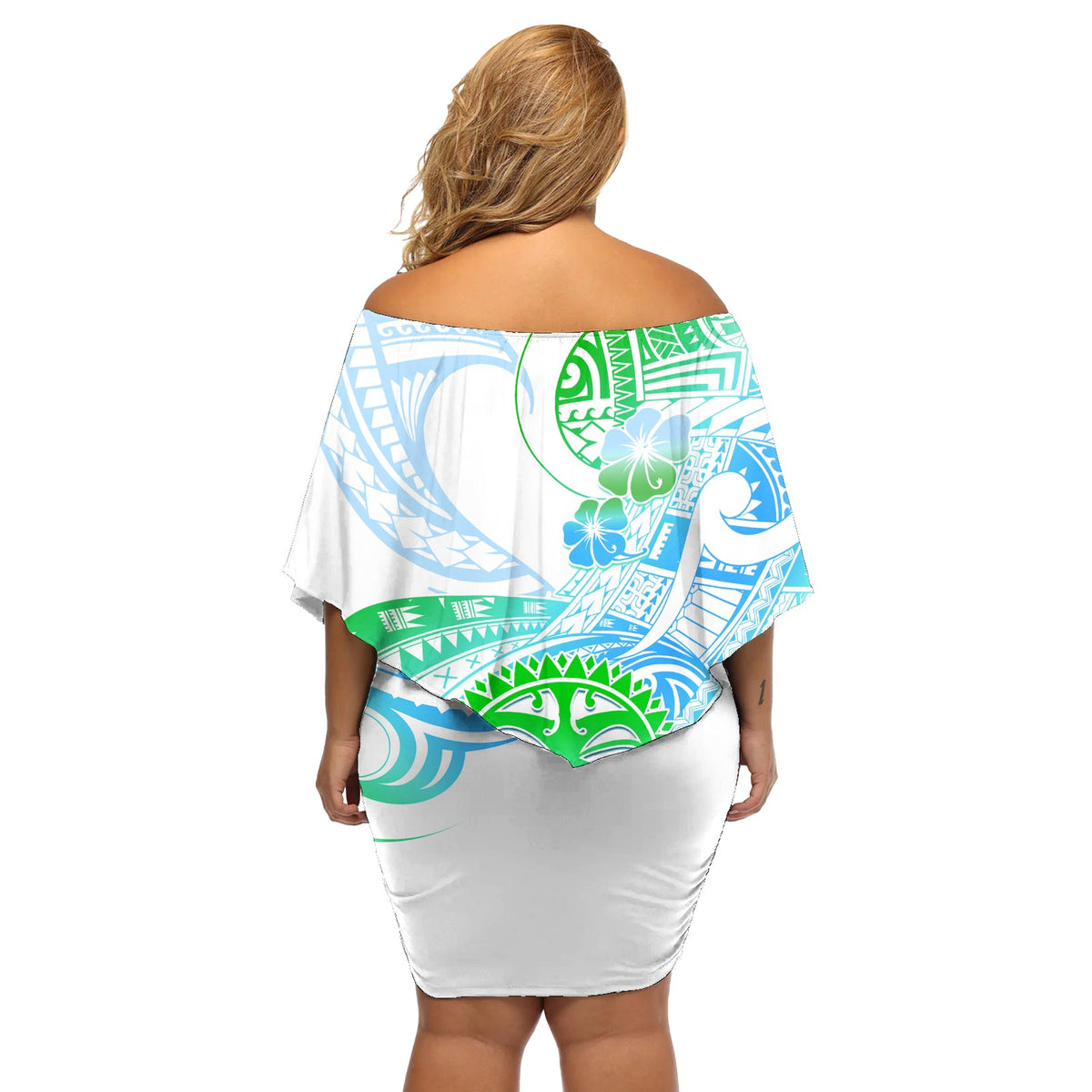 Kia Ora Maori Neuseeland Pastell Off Shoulder Kurzes Kleid blumen Sun Ta Moko Aqua Grün Version LT01