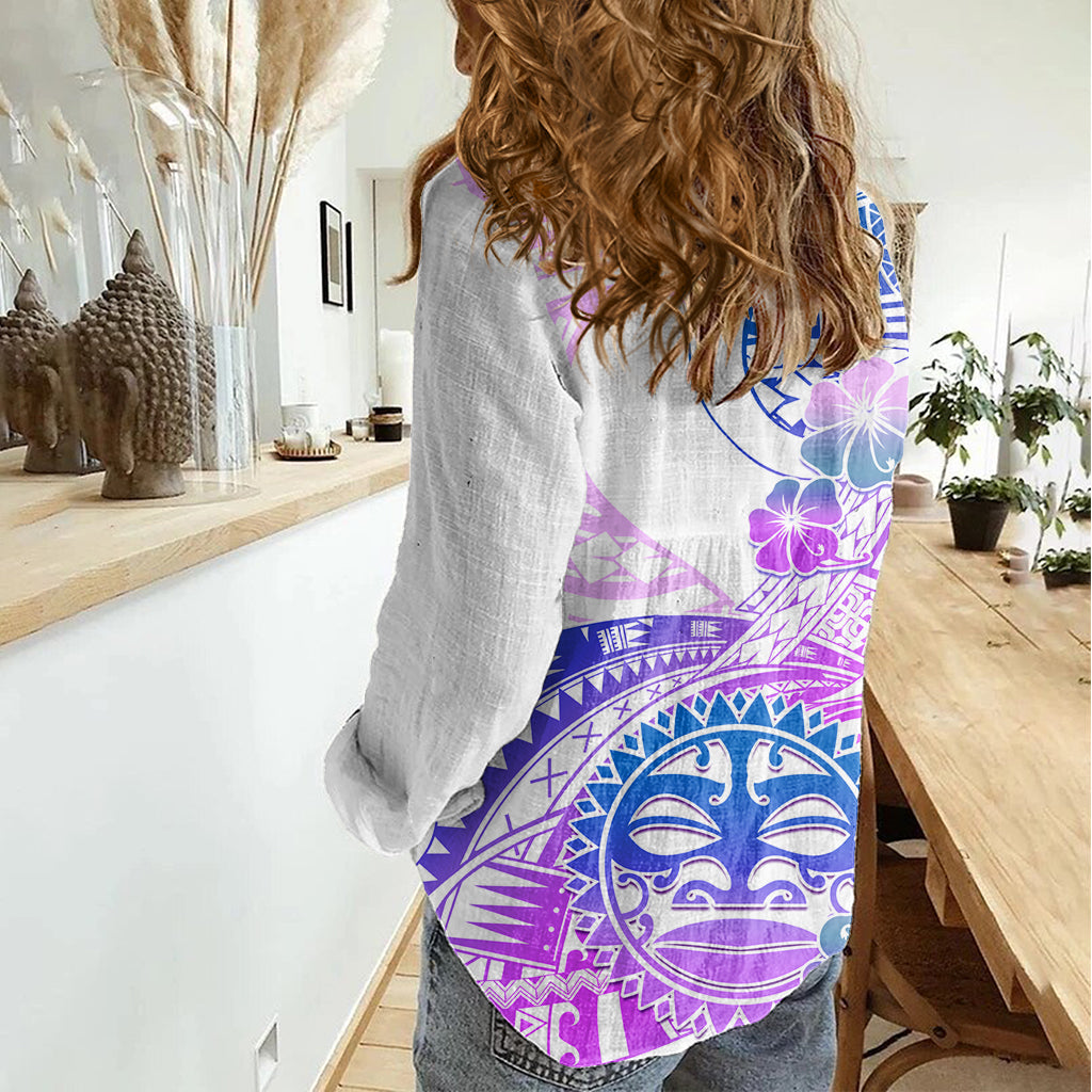 Kia Ora Maori Neuseeland Pastell Damen Freizeithemd Sun Ta Moko Lilac Version LT01