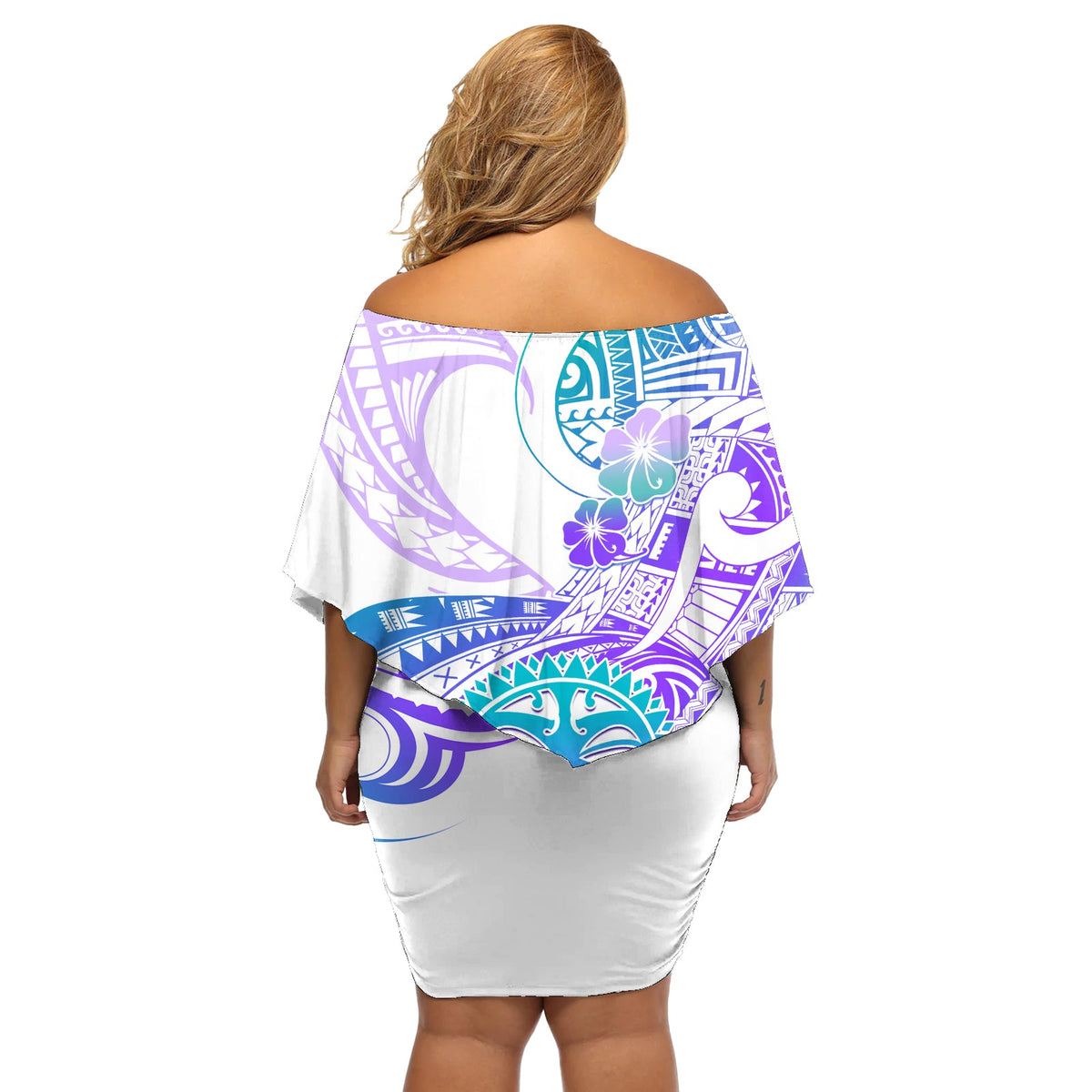 Kia Ora Maori Neuseeland Pastell Off Shoulder Kurzes Kleid blumen Sun Ta Moko Violet Version LT01