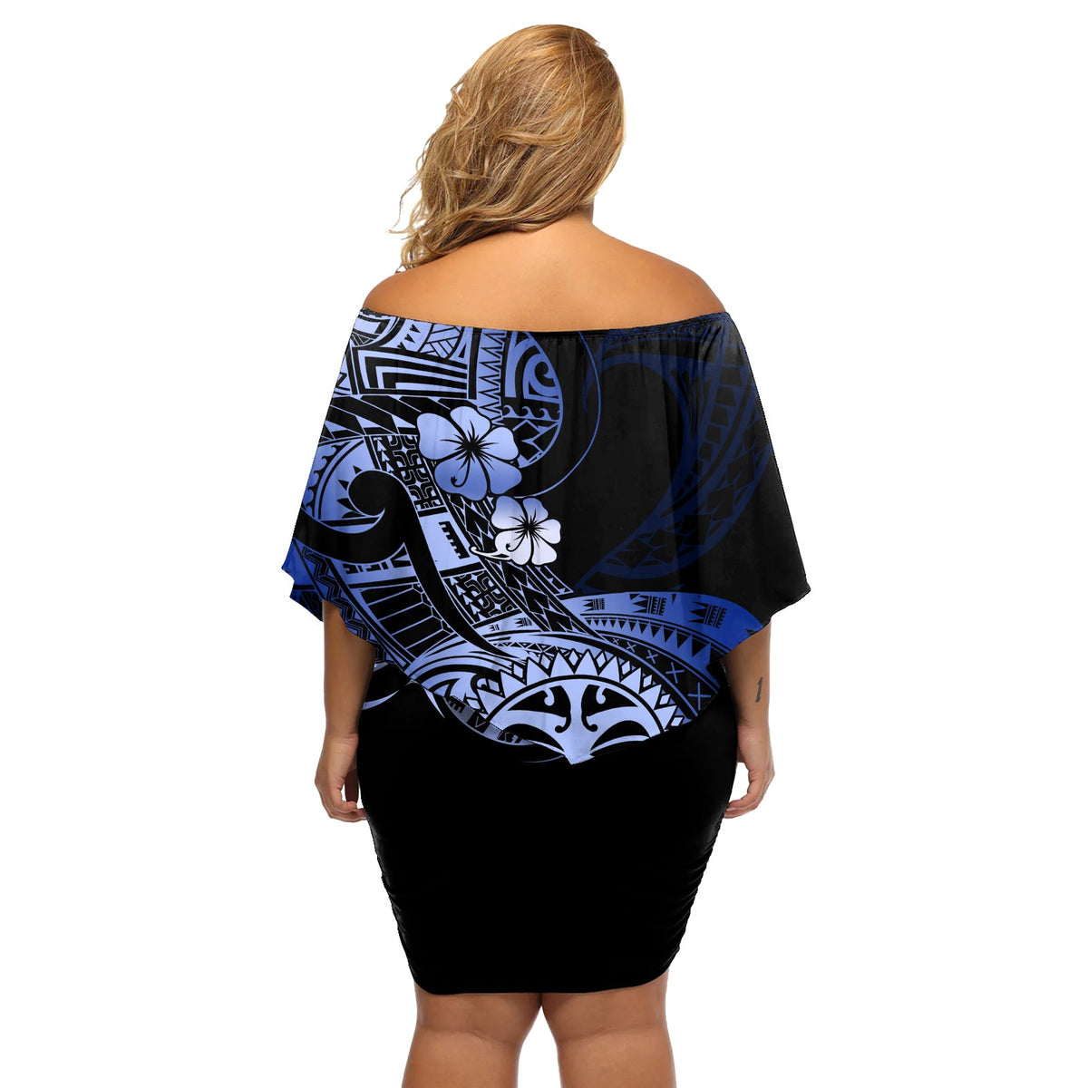 Aotearoa Kia Ora Neuseeland Ta Moko Blaue Version Schulterfreies Kurzes Kleid blumen LT01