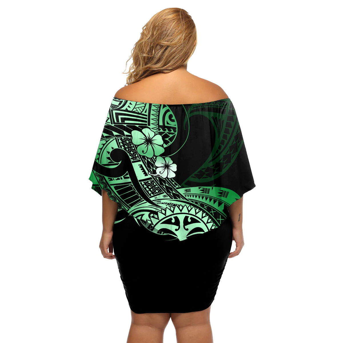 Aotearoa Kia Ora Neuseeland Ta Moko Grüne Version Off Schulter Kurzes Kleid blumen LT01