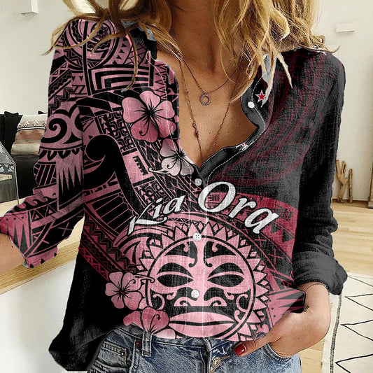 Aotearoa Kia Ora New Zealand Ta Moko Red Version Women Casual Shirt LT01 Female Red - Polynesian Pride