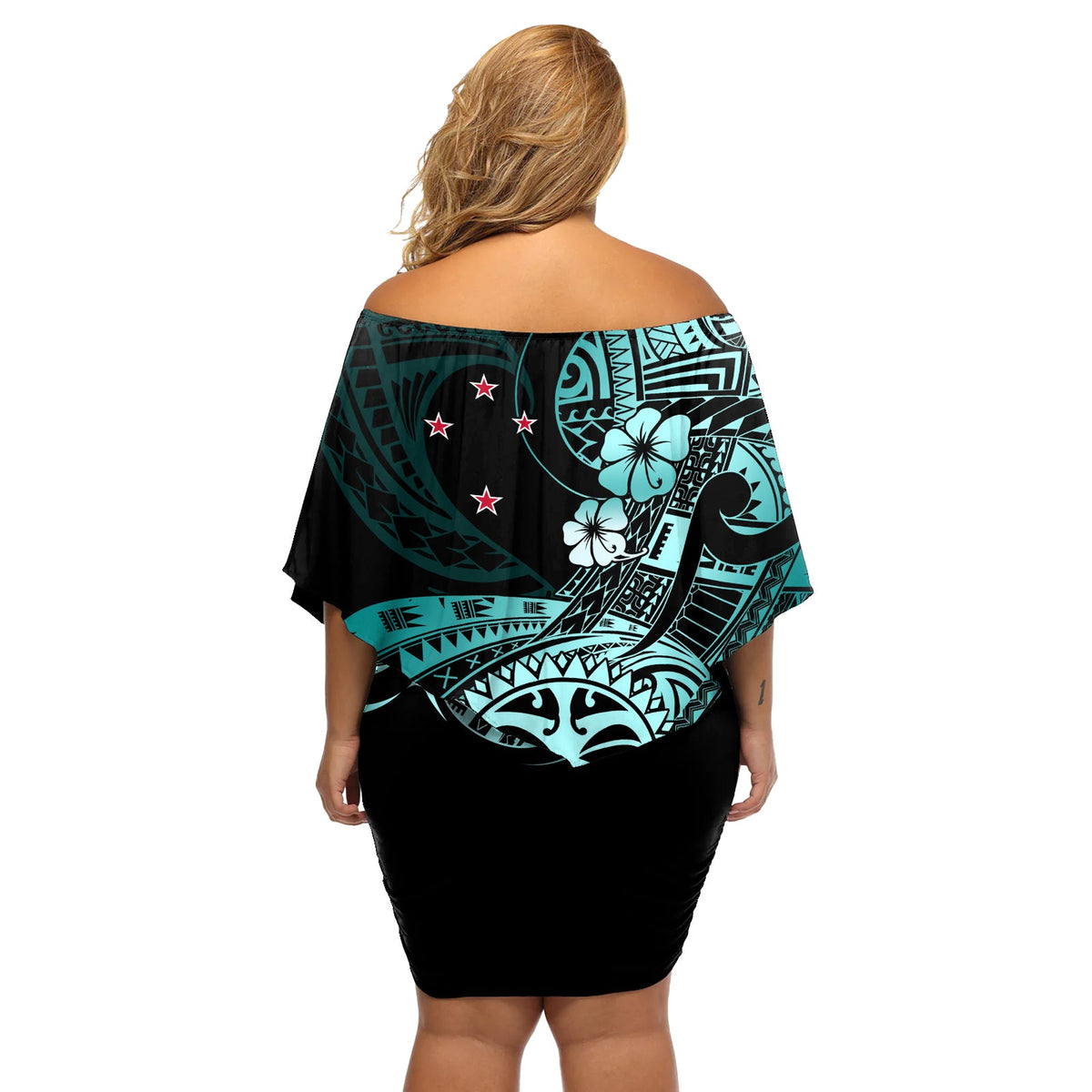 Aotearoa Kia Ora Neuseeland Ta Moko Türkis Version Off Schulter Kurzes Kleid blumen LT01