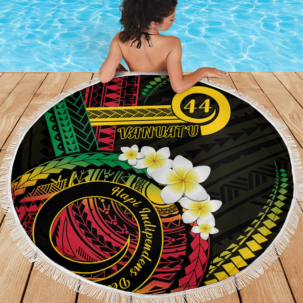 Blaue Hawaii Hai Tattoo Stranddecke Frangipani mit polynesischen Pastell Version LT14