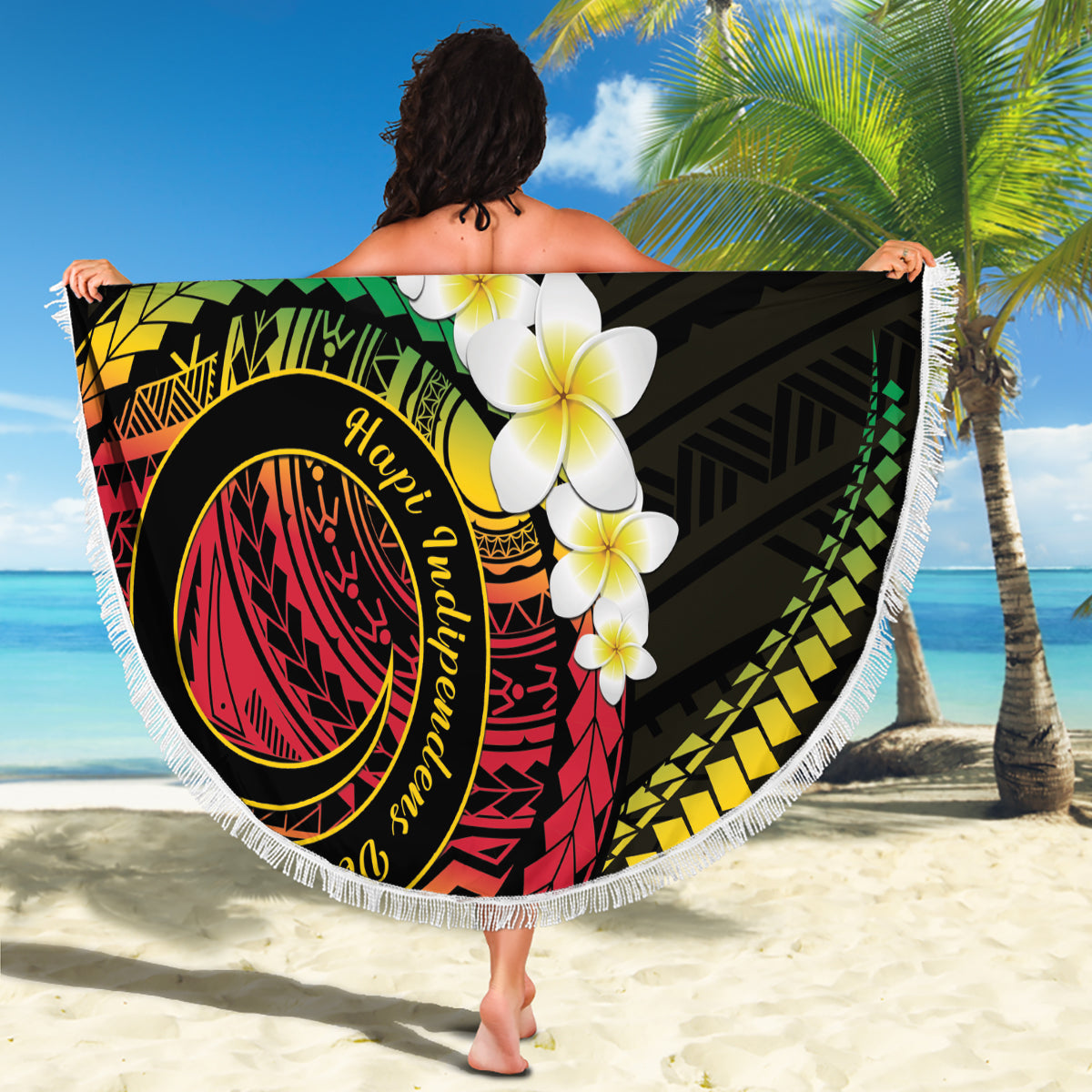Blaue Hawaii Hai Tattoo Stranddecke Frangipani mit polynesischen Pastell Version LT14