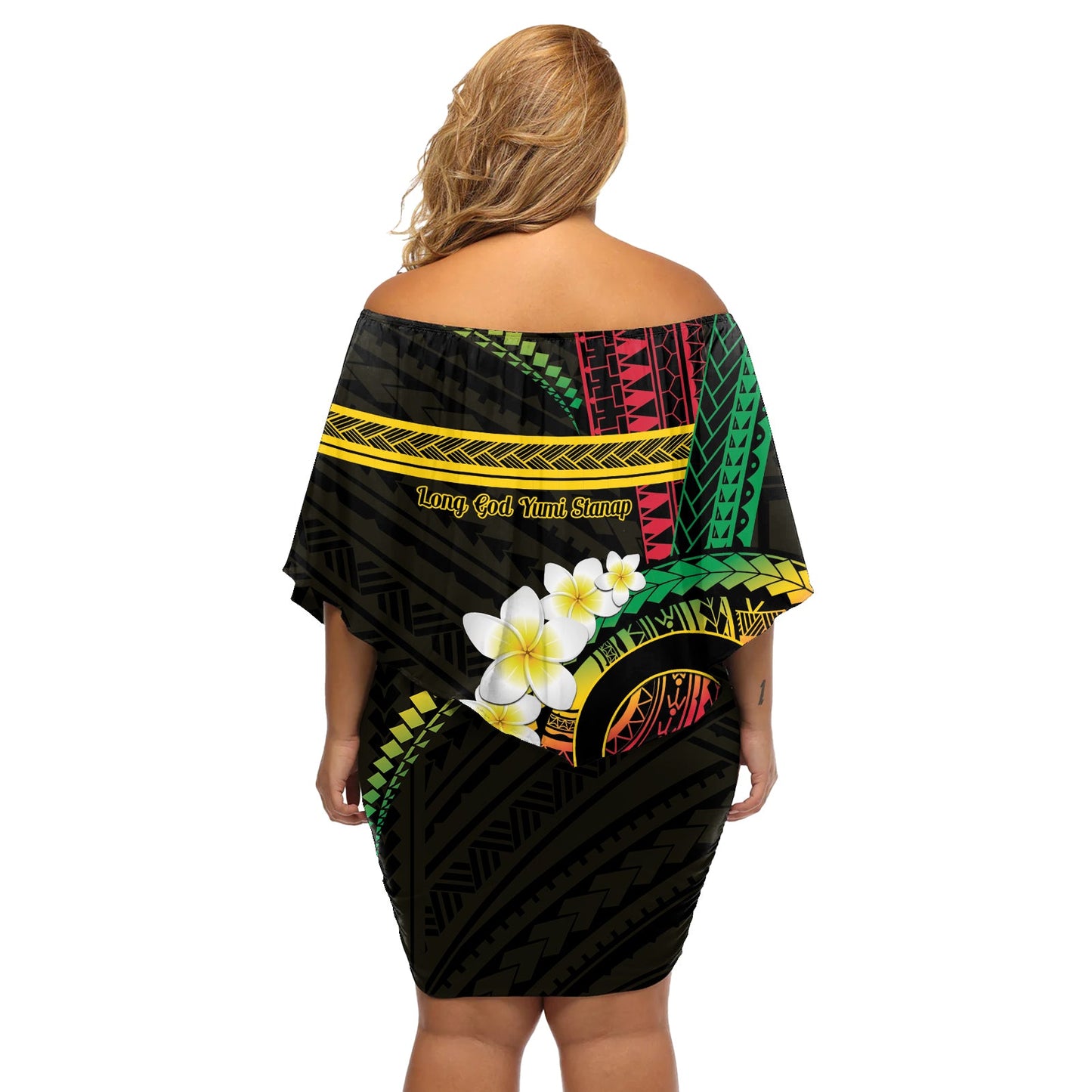 Vanuatu Unabhängigkeitstag Schulterfreies Kurzes Kleid mit blumen Yumi 44. Hapi Indipendens Dei LT01