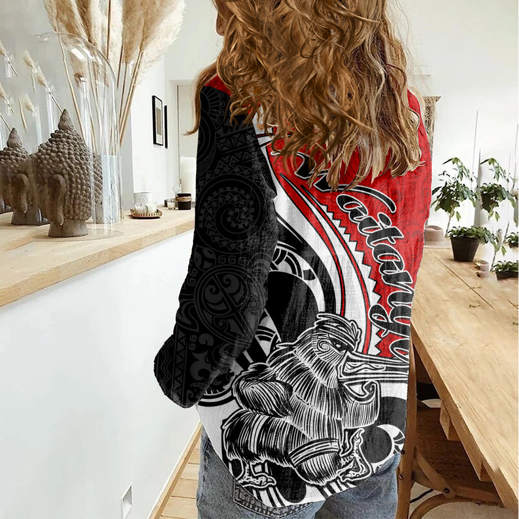 Neuseeland Waitangi Day Damen Freizeithemd Aotearoa Te Tiriti O Waitangi Kiwi Rote Version LT01