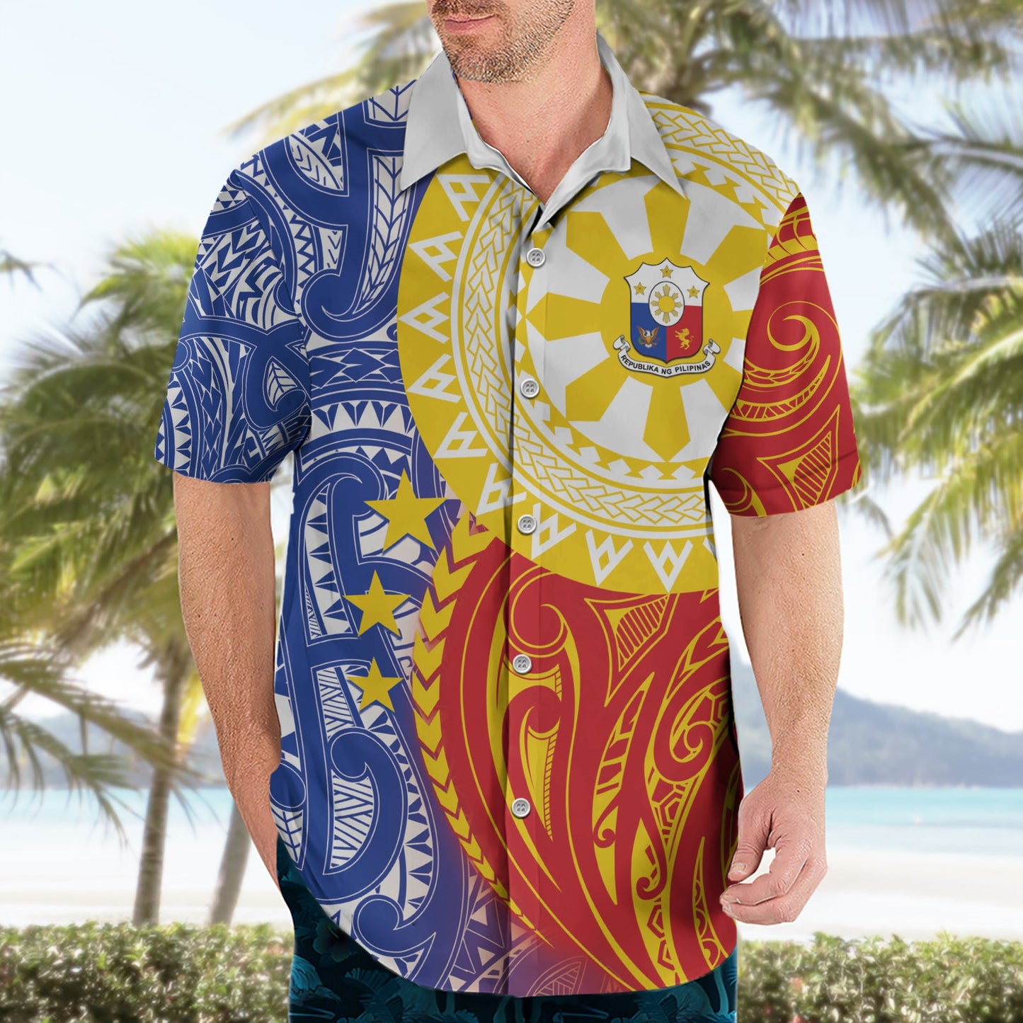 Philippinen Hawaiihemd Pilipinas Polynesisches Muster LT01