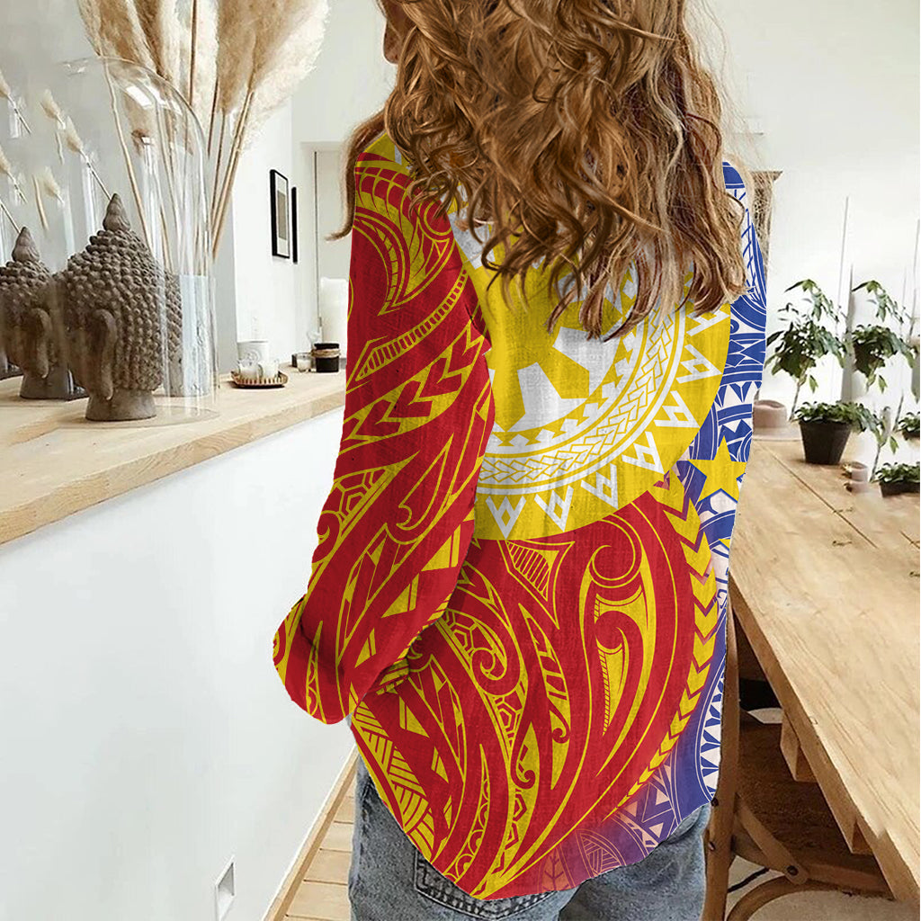 Philippinen Damen Casual Shirt Pilipinas Polynesian Muster LT01