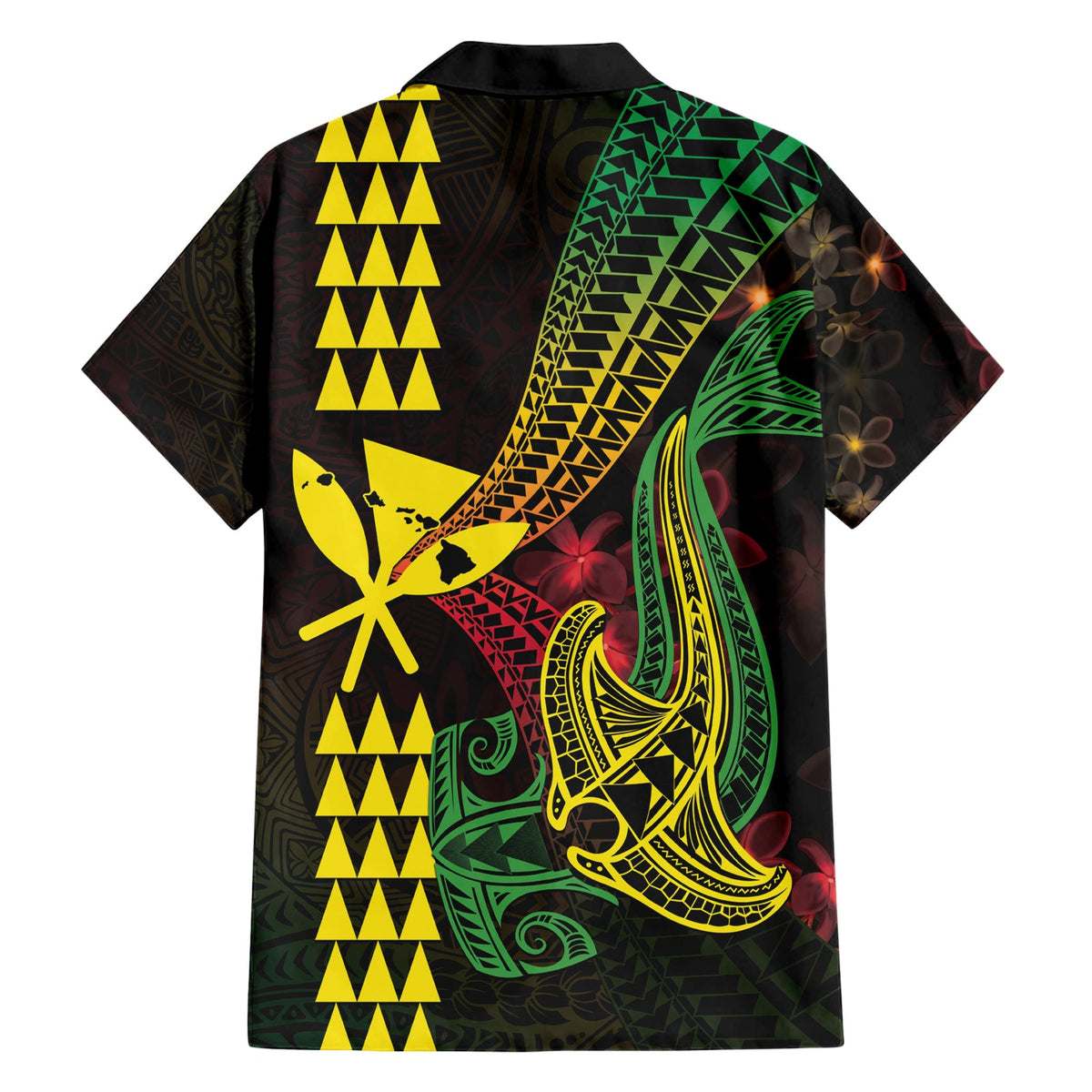 Hawaii Kakau Hammerhai Hawaiihemd Neon Plumeria Muster LT01