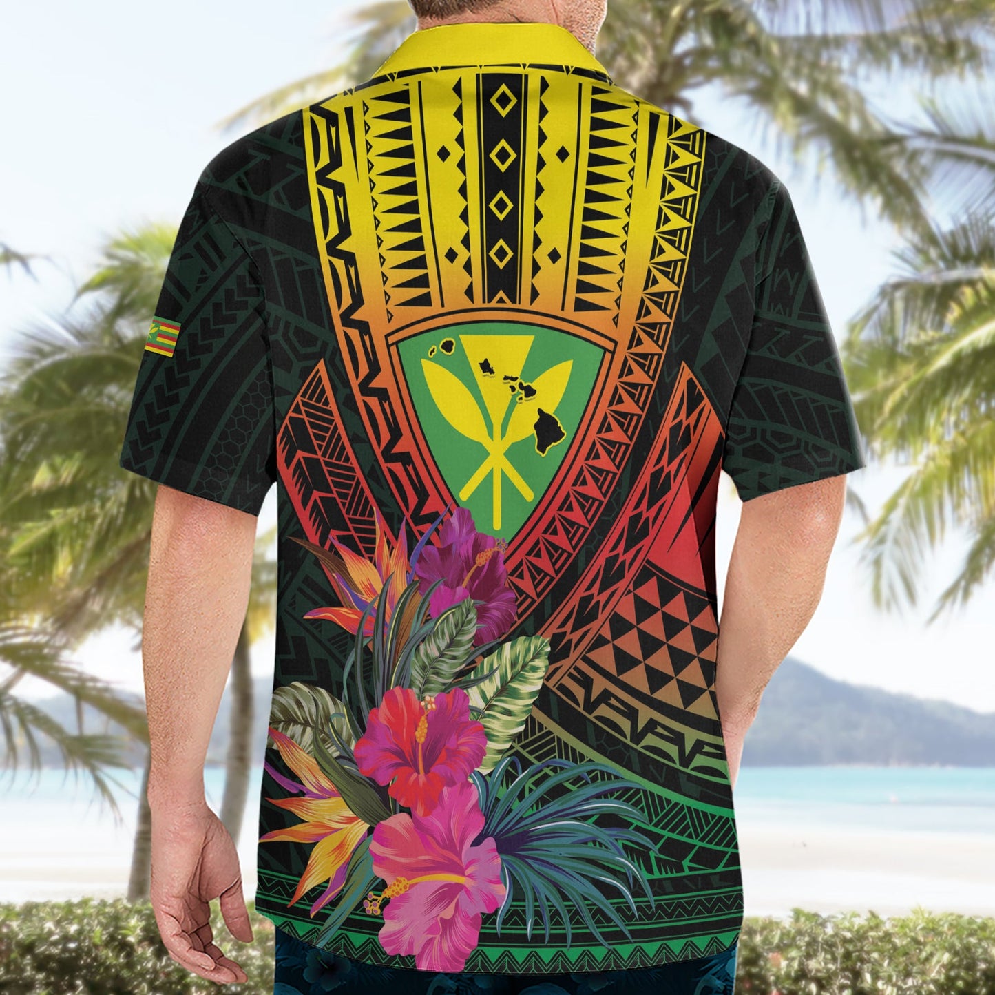 Hawaii Kanaka Maoli Flagge Tag Hawaiihemd Tropische Blumen LT01