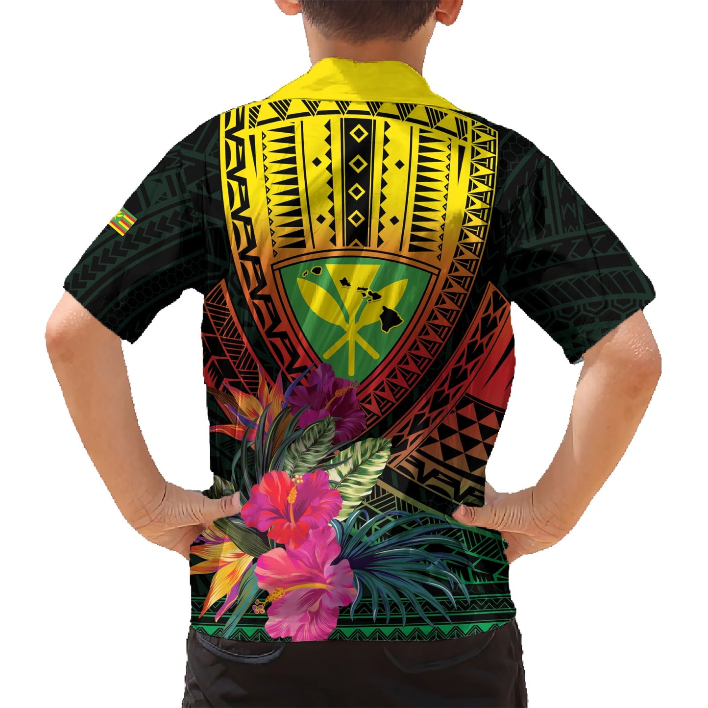 Hawaii Kanaka Maoli Flagge Tag Hawaiihemd Tropische Blumen LT01