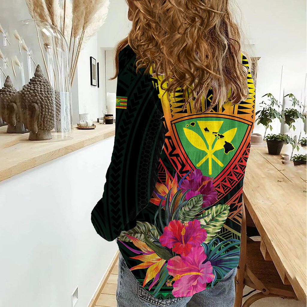 Hawaii Kanaka Maoli Flag Day Damen Freizeithemd Tropische Blumen LT01