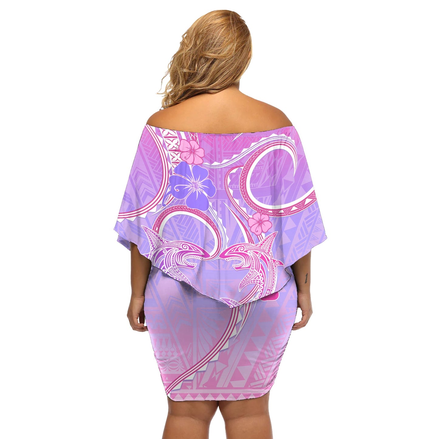 Polynesian Shark Valentine Off Schulter Kurzes Kleid blumen Süße Einzigartige Version LT01