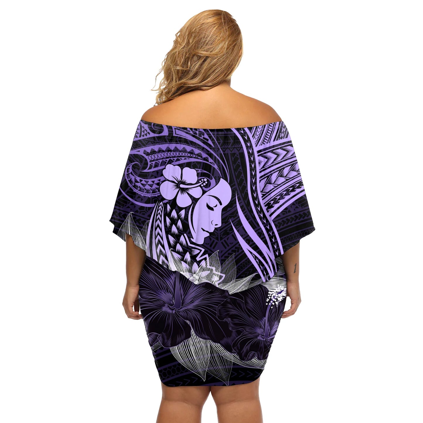 Tag der polynesischen Frauen 2024, schulterfreies kurzes Kleid blumen, Hibiscus Girl Tribal LT01