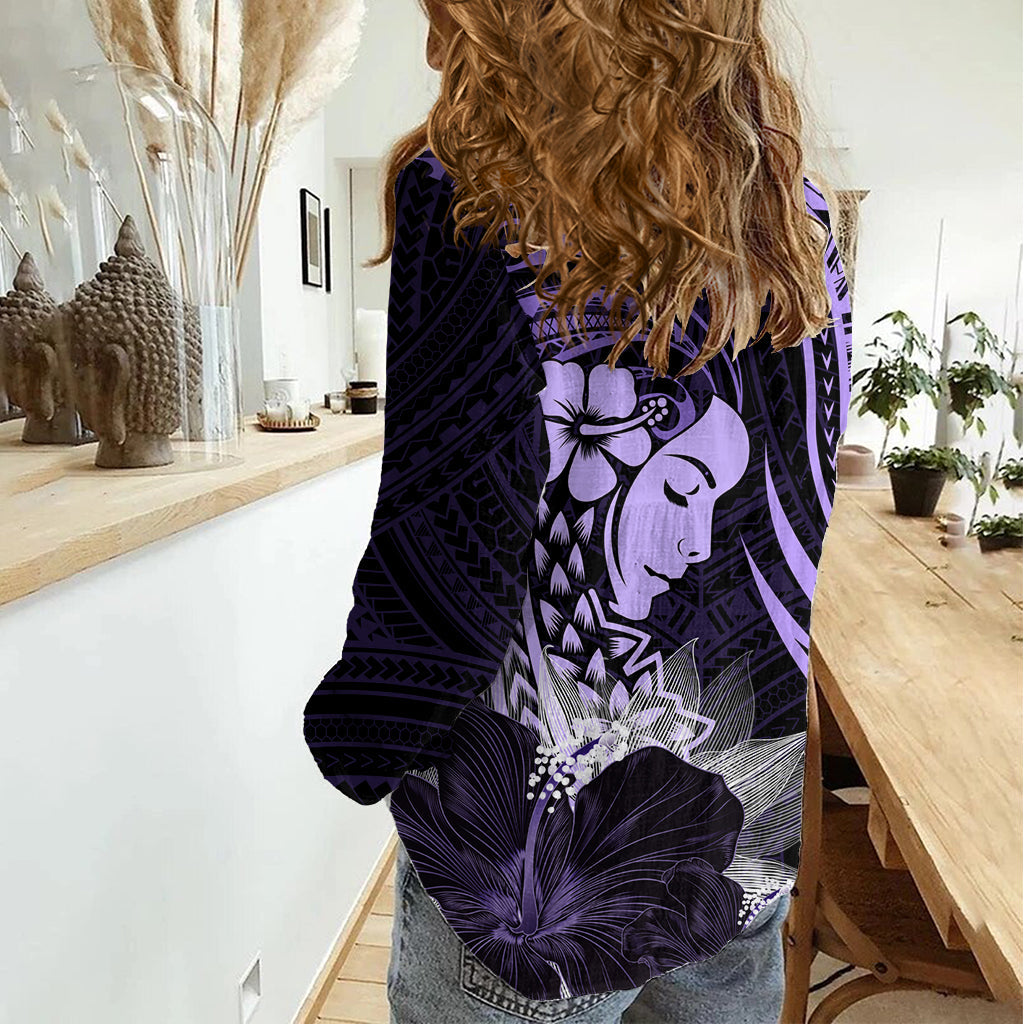 Polynesischer Frauentag 2024 Damen Freizeitshirt Hibiscus Girl Tribal LT01