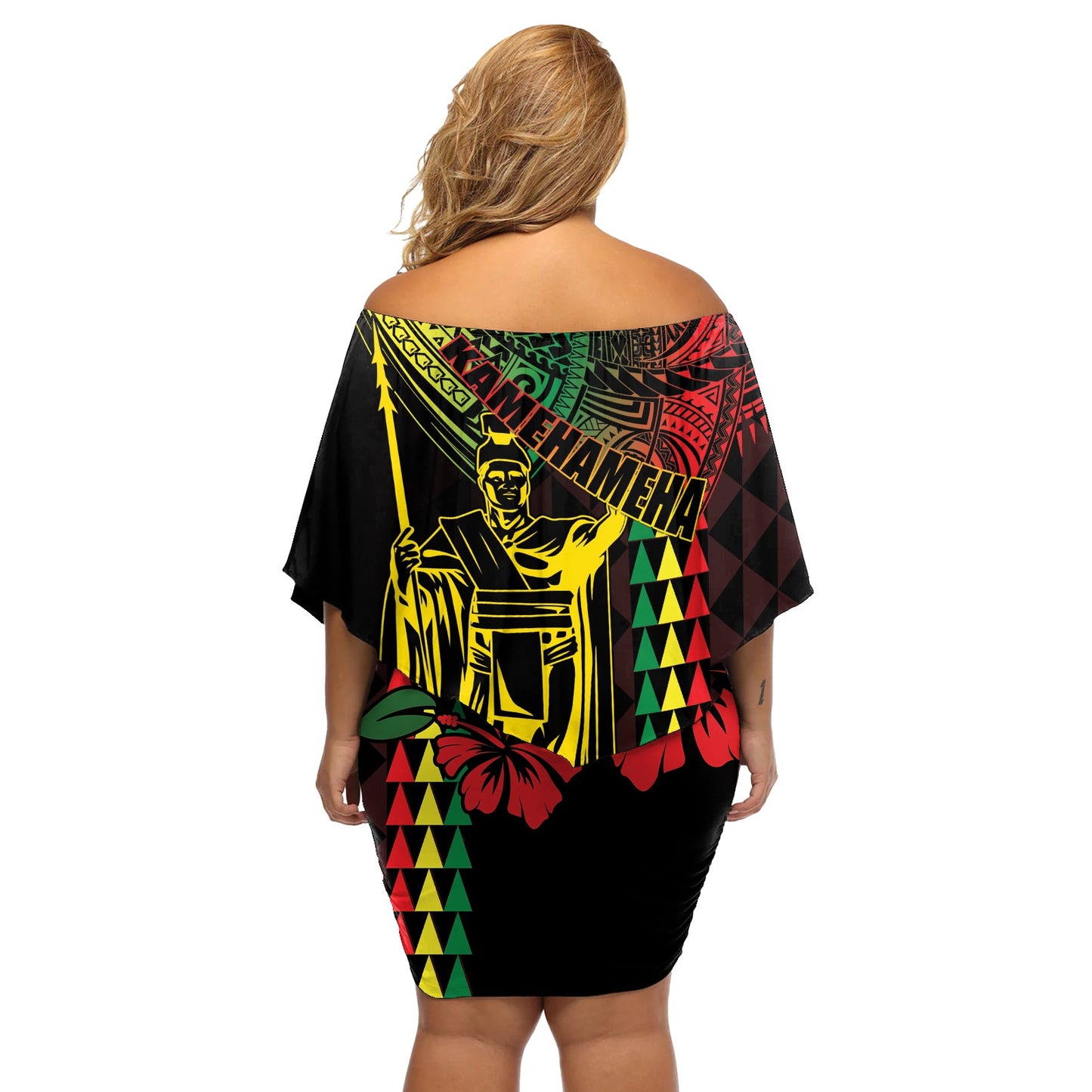 King Kamehameha Day Schulterfreies Kurzes Kleider blumen Hawaii Kakau Reggae LT01
