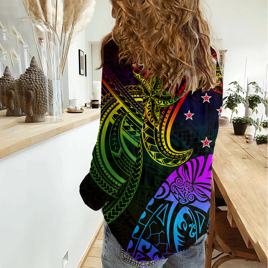 Wellington Pride Damen Freizeithemd Aotearoa Tribal Regenbogenmuster LT01