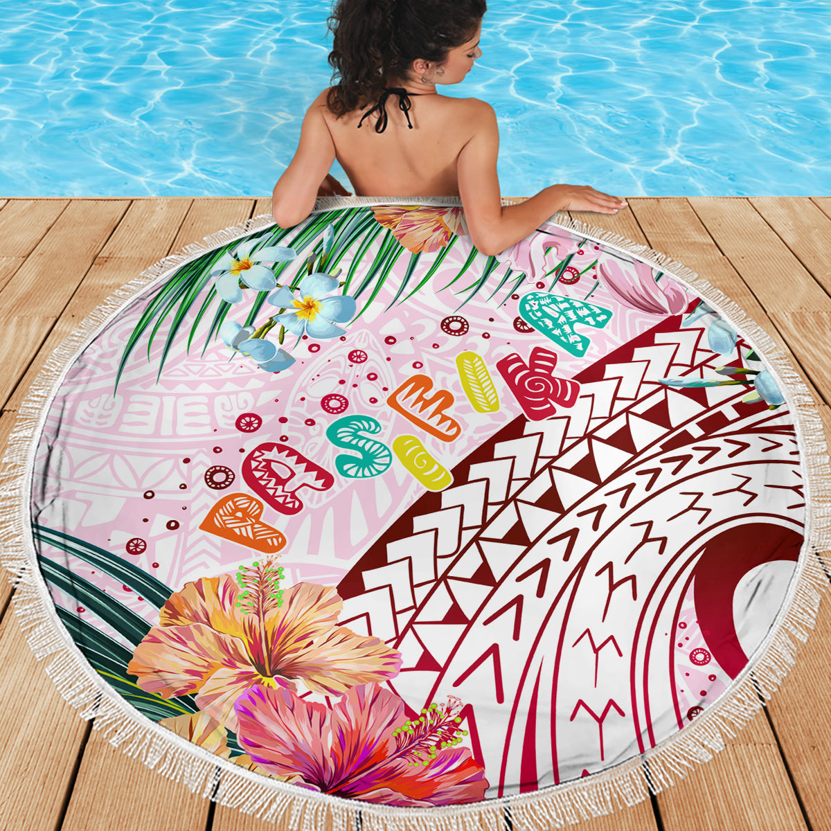 FSM Kulturtag Stranddecke Tribal Muster Rosa Version LT01