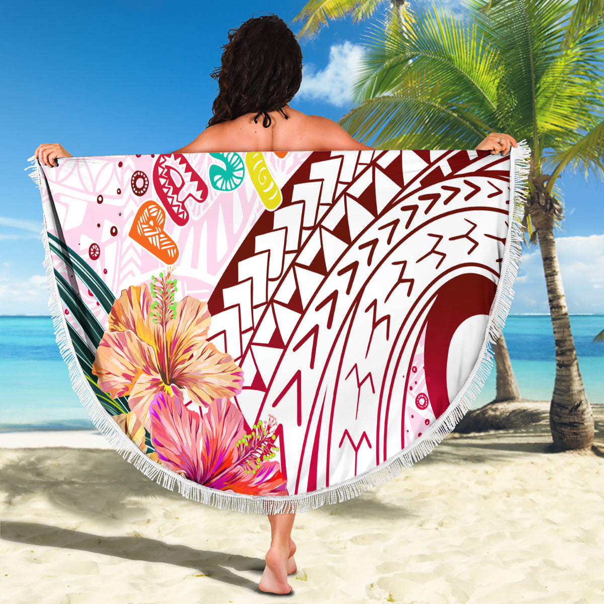 FSM Kulturtag Stranddecke Tribal Muster Rosa Version LT01