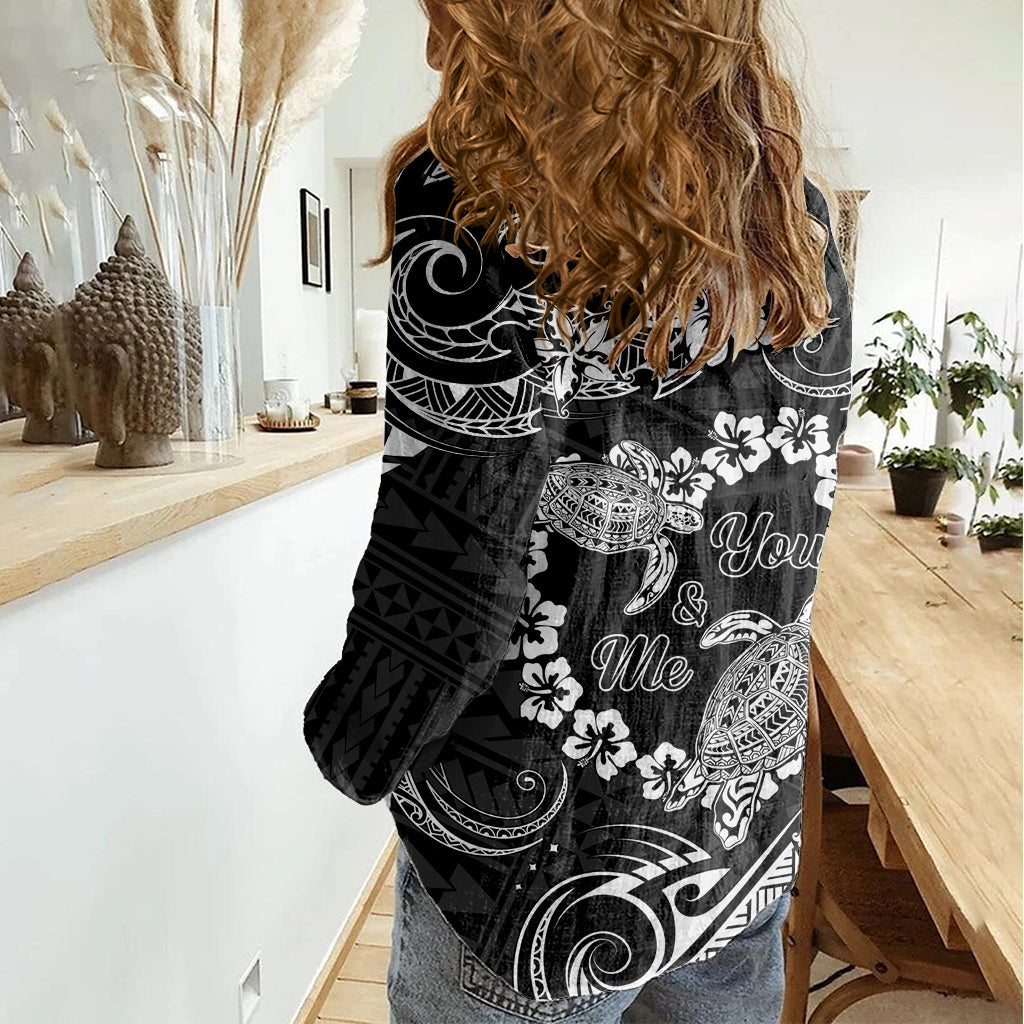 Polynesian Turtle Valentine Damen Casual Shirt You And Me Hibiscus Heart LT01