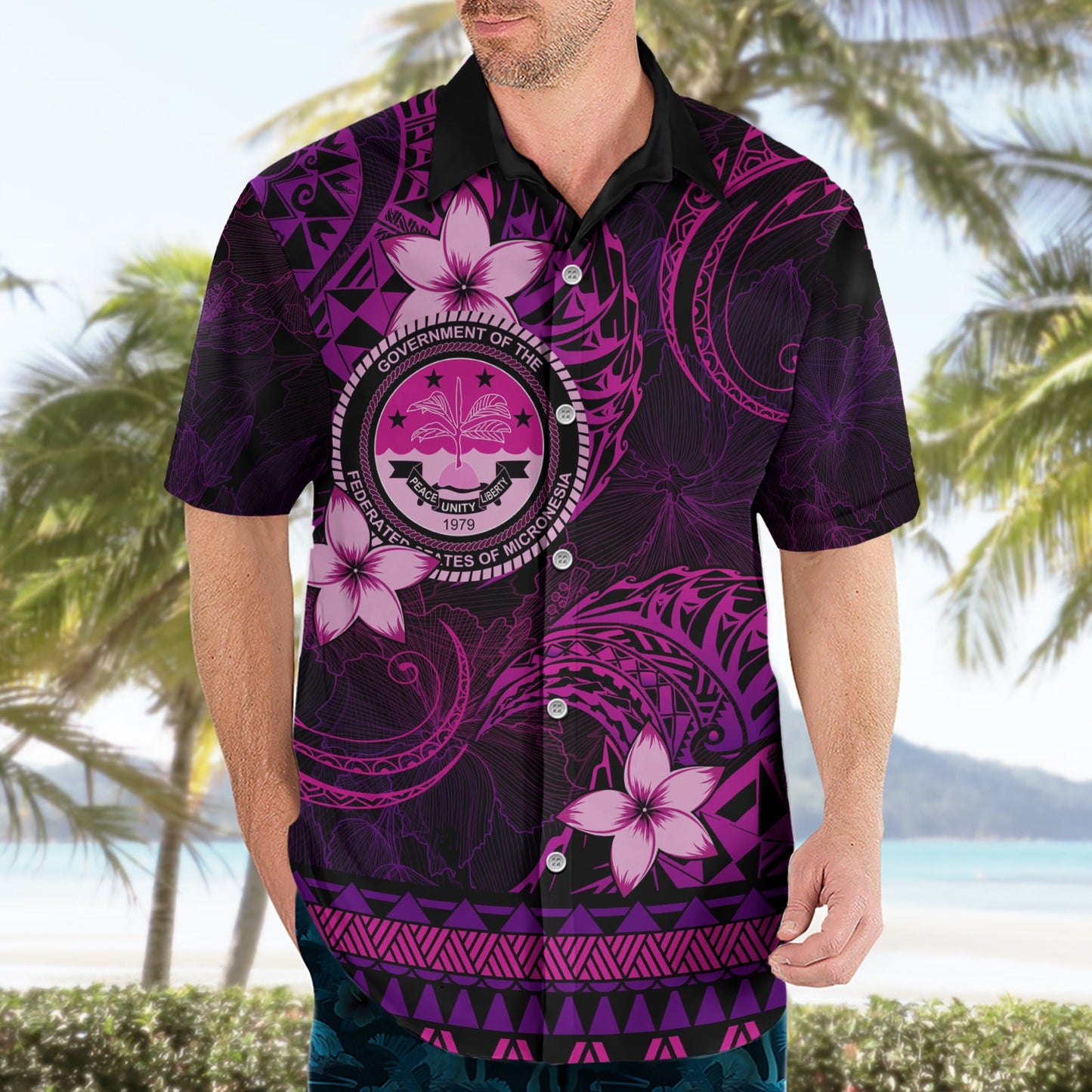 FSM Culture Day Hawaiihemd Tribal Muster Rosa Version LT01