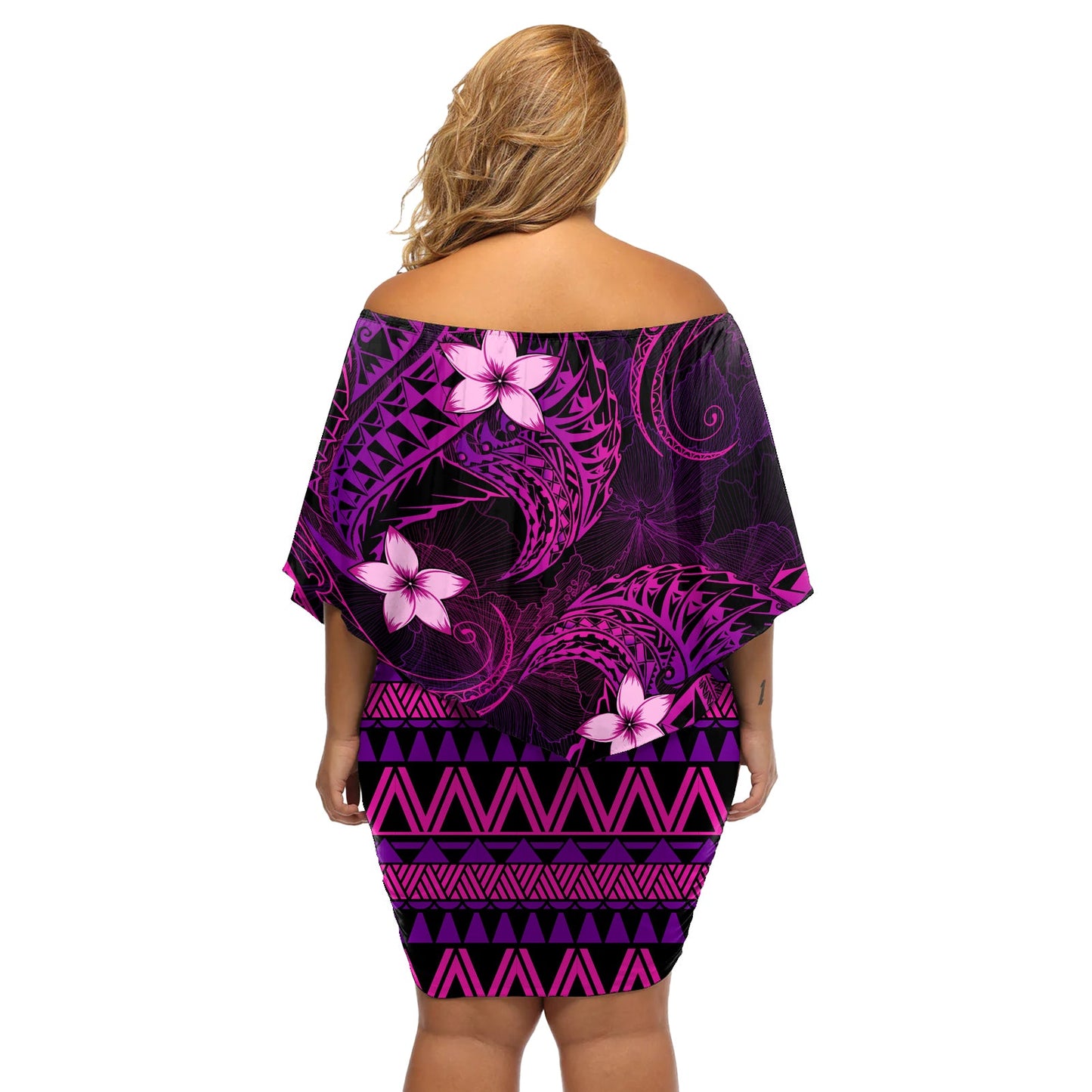 FSM Culture Day Schulterfreies Kurzes Kleid blumen Tribal Muster Rosa Version LT01