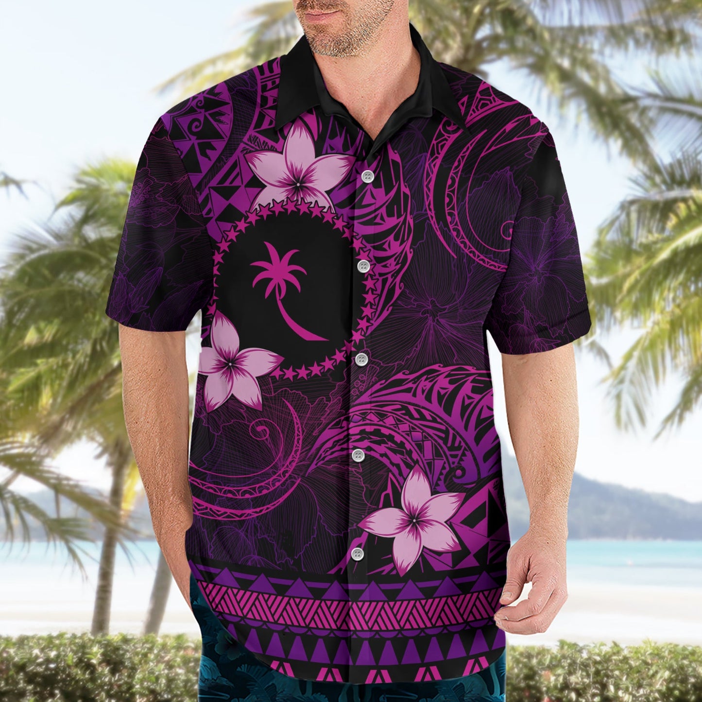 FSM Chuuk State Hawaiihemd Tribal Muster Rosa Version LT01