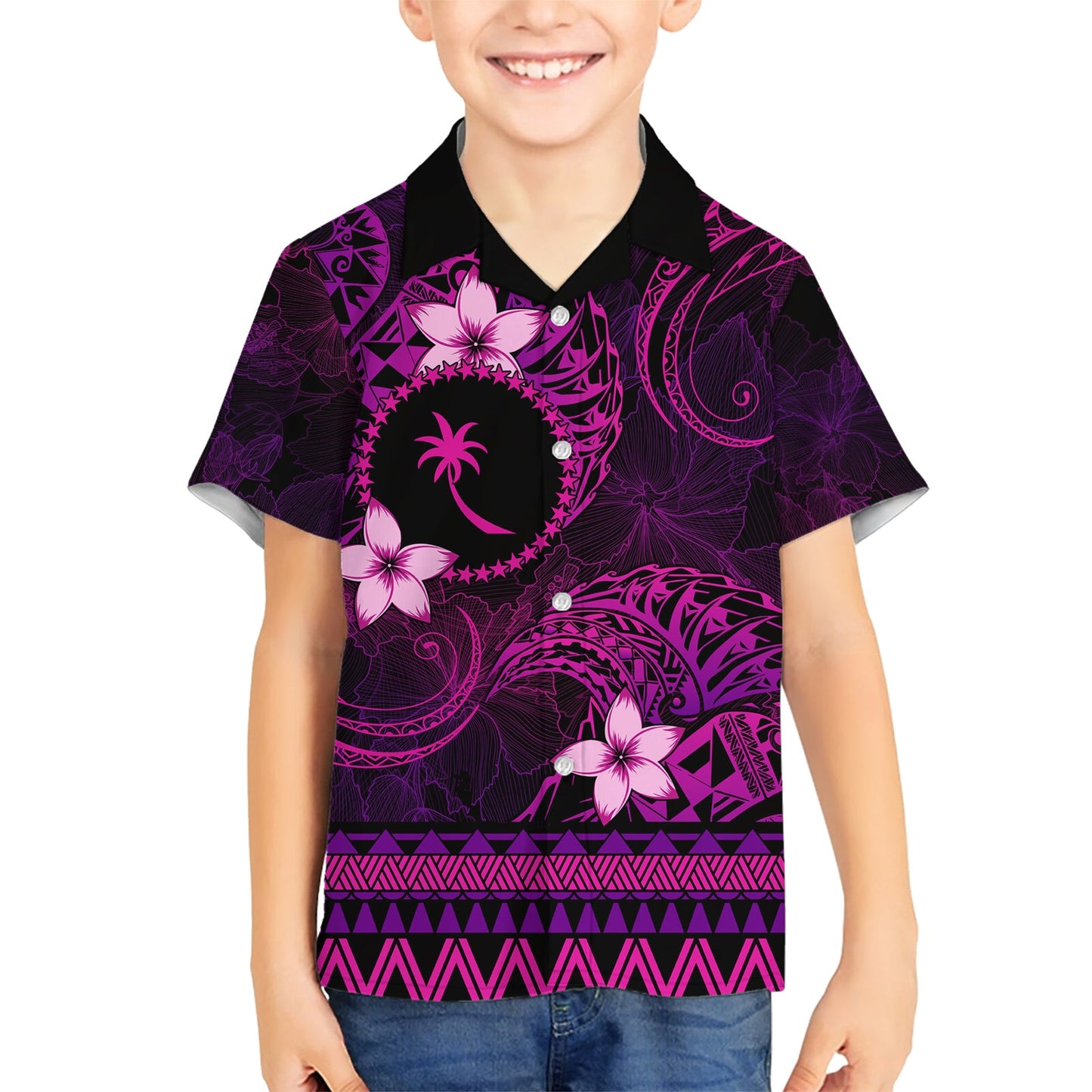 FSM Chuuk State Hawaiihemd Tribal Muster Rosa Version LT01