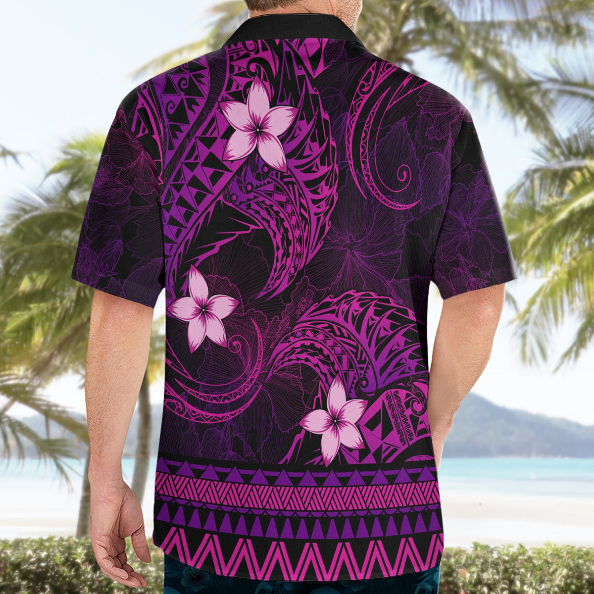 FSM Pohnpei State Hawaiihemd Tribalmuster Rosa Version LT01