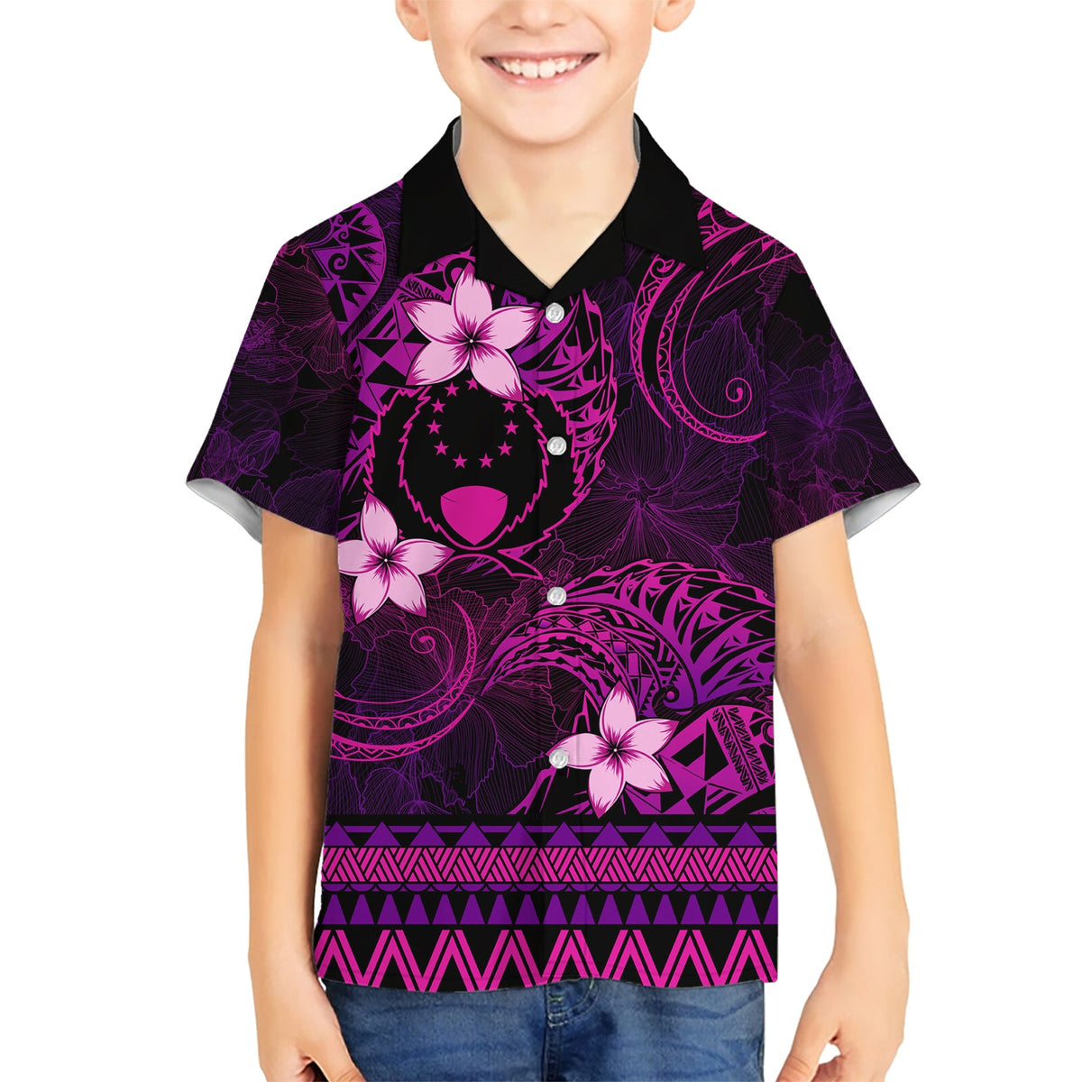 FSM Pohnpei State Hawaiihemd Tribalmuster Rosa Version LT01