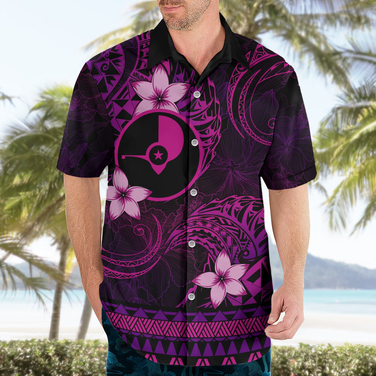 FSM Yap State Hawaiihemd Tribalmuster Rosa Version LT01
