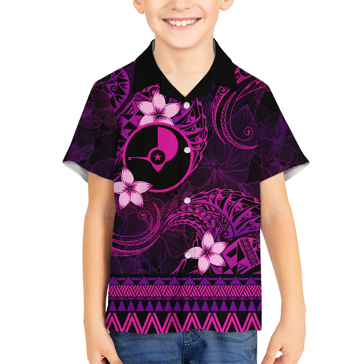 FSM Yap State Hawaiihemd Tribalmuster Rosa Version LT01