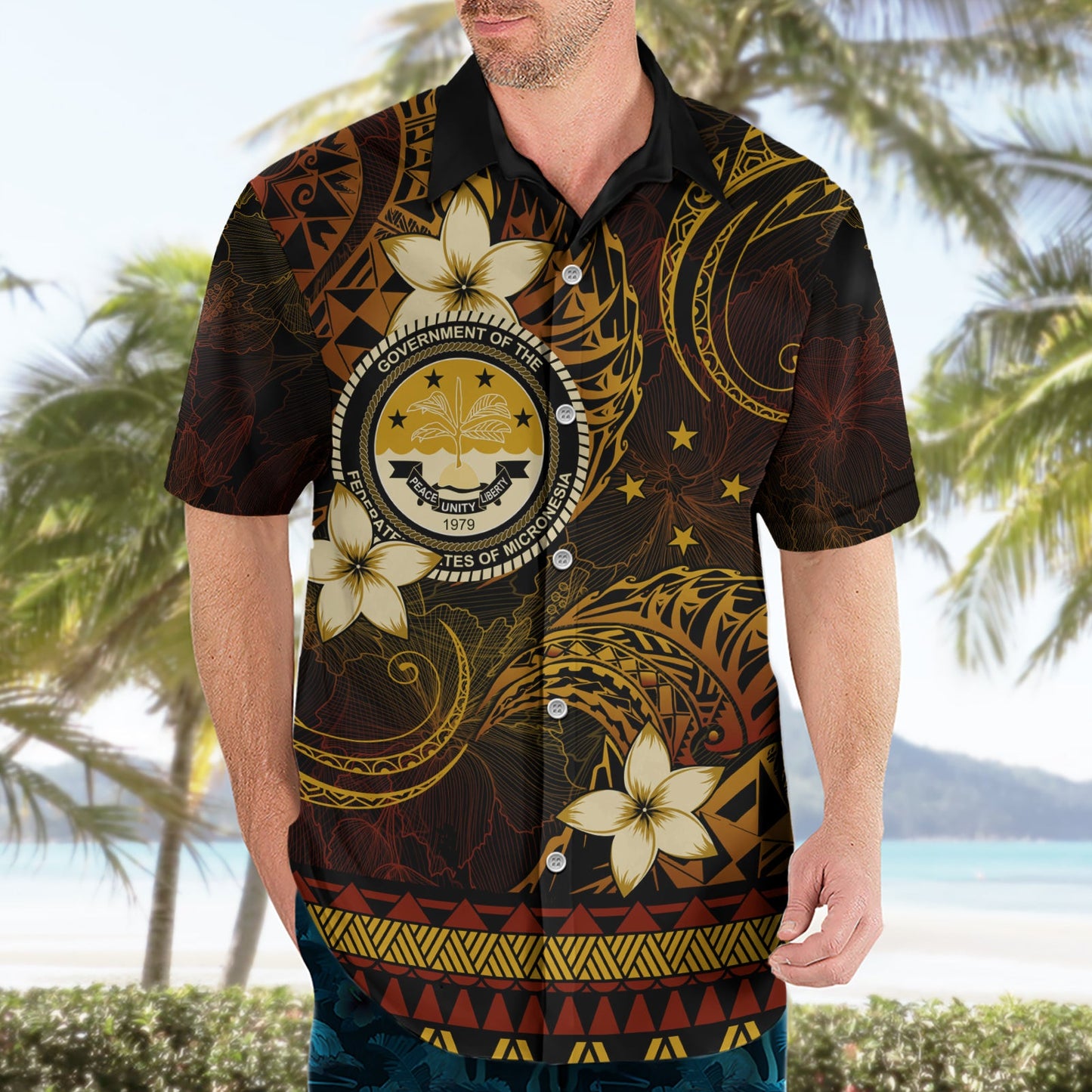 FSM Kulturtag Hawaiihemd Tribal Muster Gold Version LT01