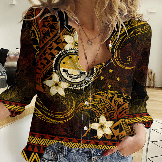 FSM Culture Day Women Casual Shirt Tribal Pattern Gold Version LT01 Female Gold - Polynesian Pride