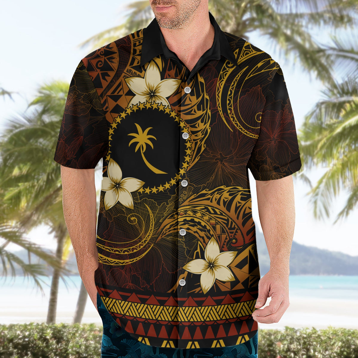 FSM Chuuk State Hawaiihemd Tribal Muster Gold Version LT01