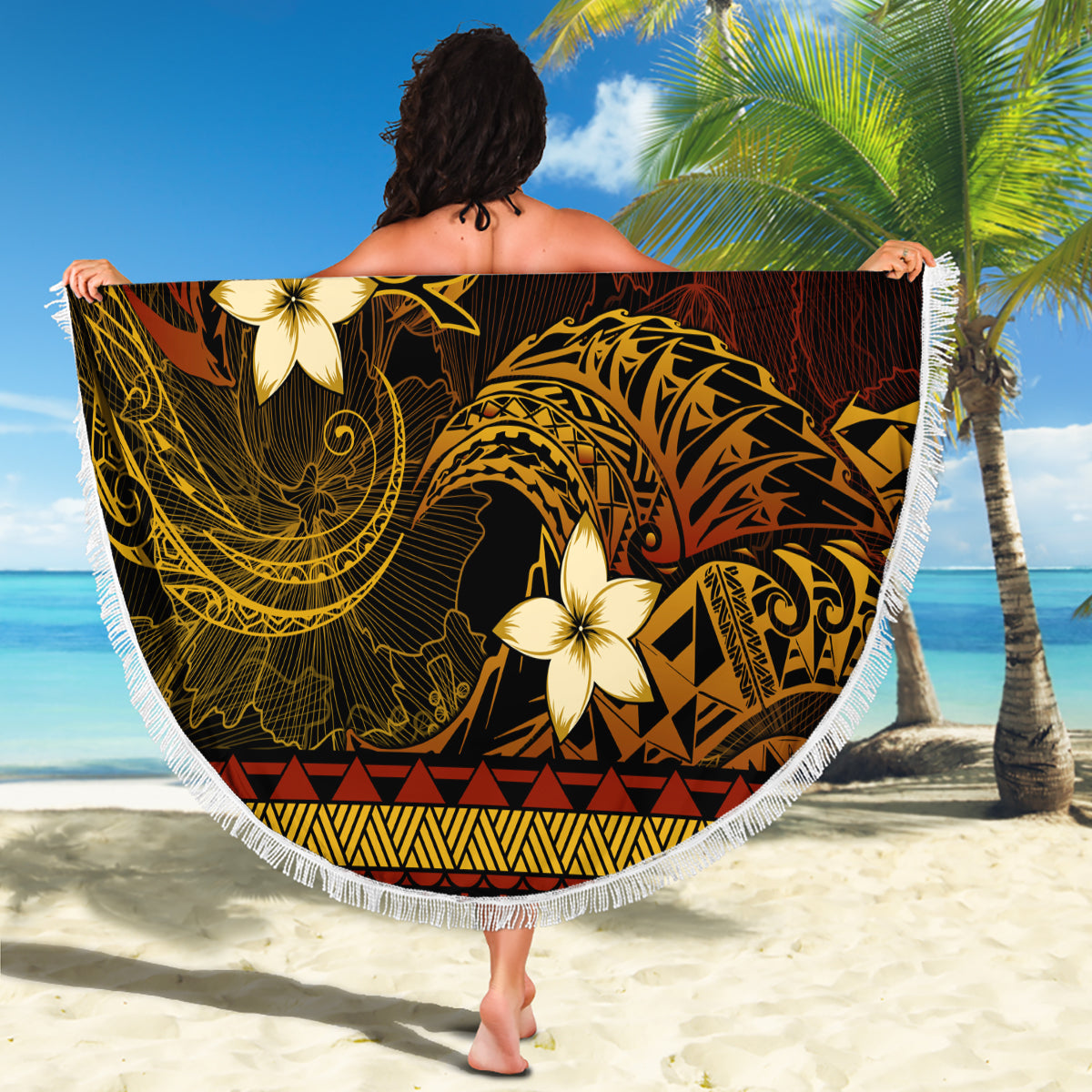 Polynesische Frauentag Stranddecke Plumeria Passion - Weiß LT7
