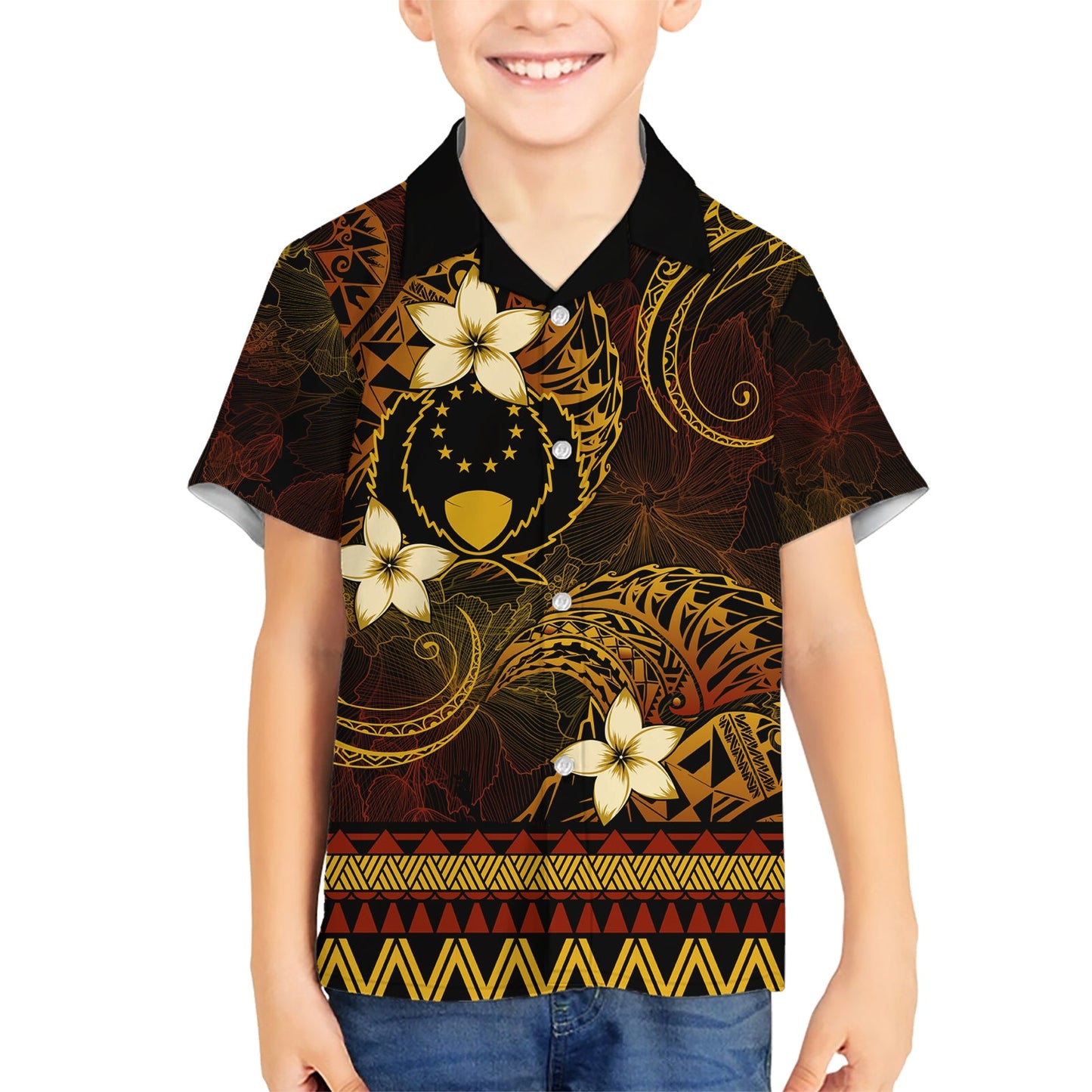 FSM Pohnpei State Hawaiihemd Tribalmuster Goldversion LT01