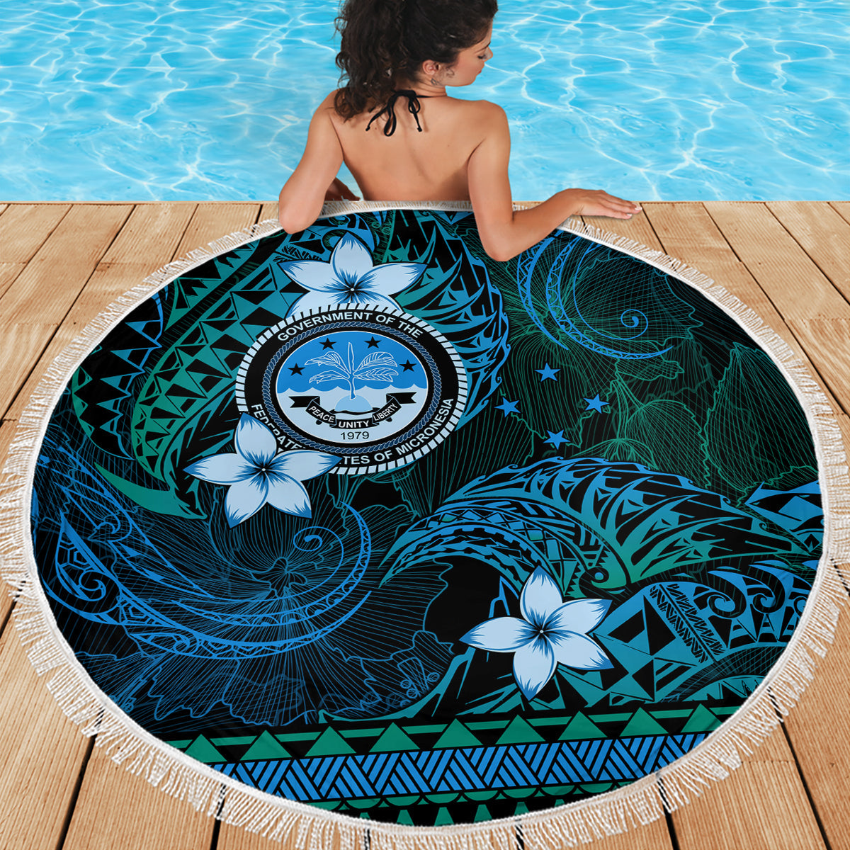 Polynesische Stranddecke zum Frauentag Plumeria Passion - Teal LT7