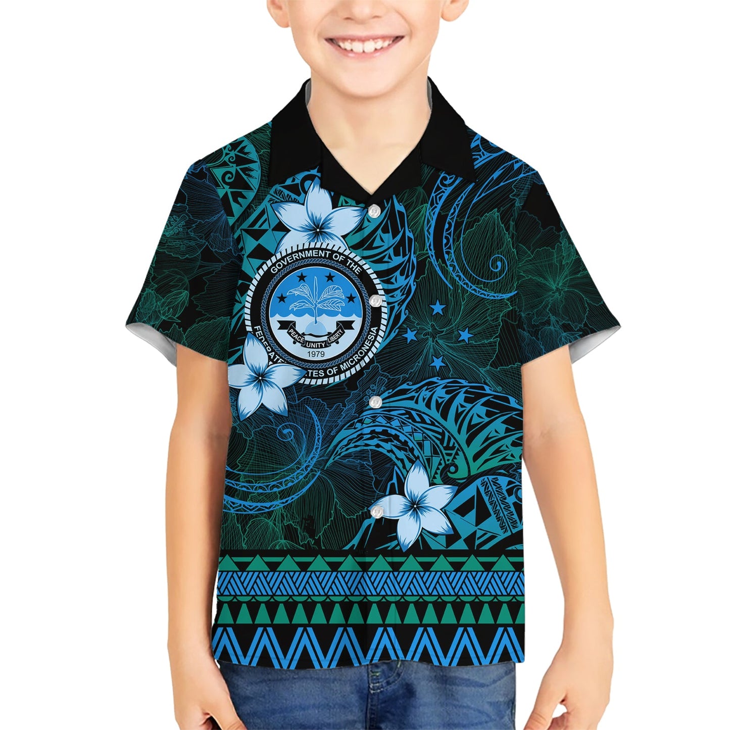 FSM Kulturtag Hawaiihemd Tribal Muster Ozean Version LT01