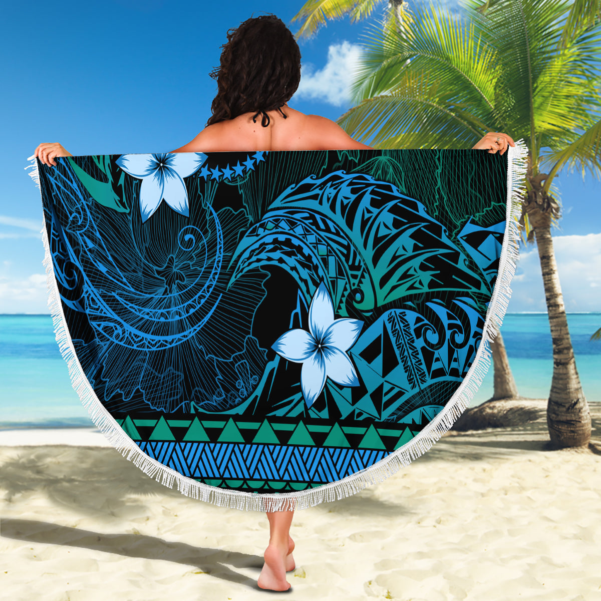 Neuseeland Hei Tiki Stranddecke Maori Lila Papua Muschelmuster LT03