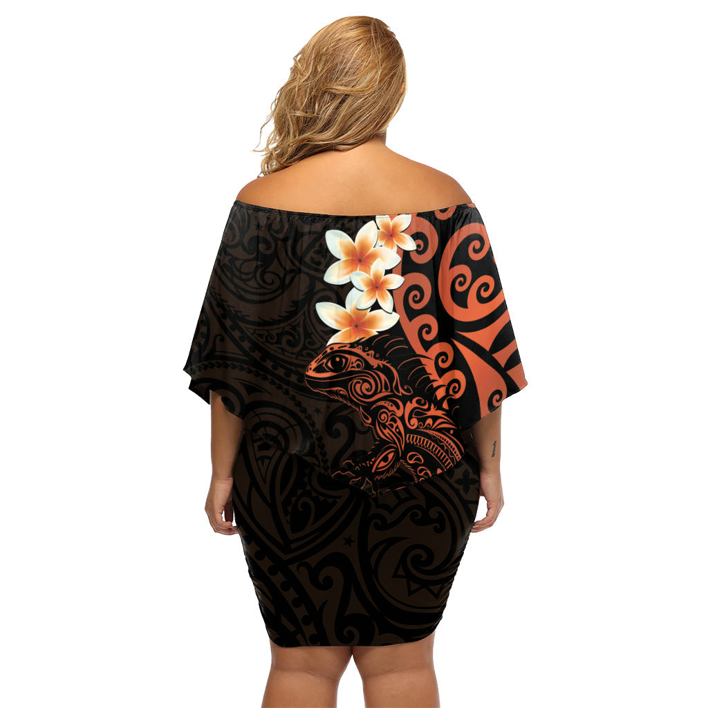 Neuseeland Tuatara Plumeria Off Schulter kurzes Kleid mit blumen Maori Orange Koru Tribal Tattoo LT01