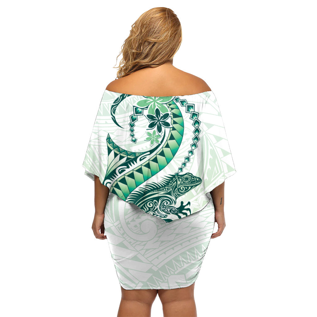 Grünes Maori Tuatara schulterfreies kurzes Kleid mit blumen Luxus Pastellmuster LT01