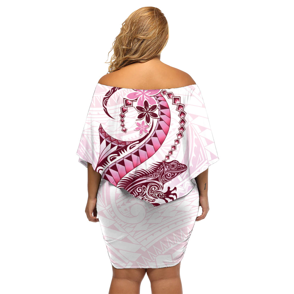 Rosa Maori Tuatara Schulterfreies Kurzes Kleid mit blumen Luxus Pastell Muster LT01