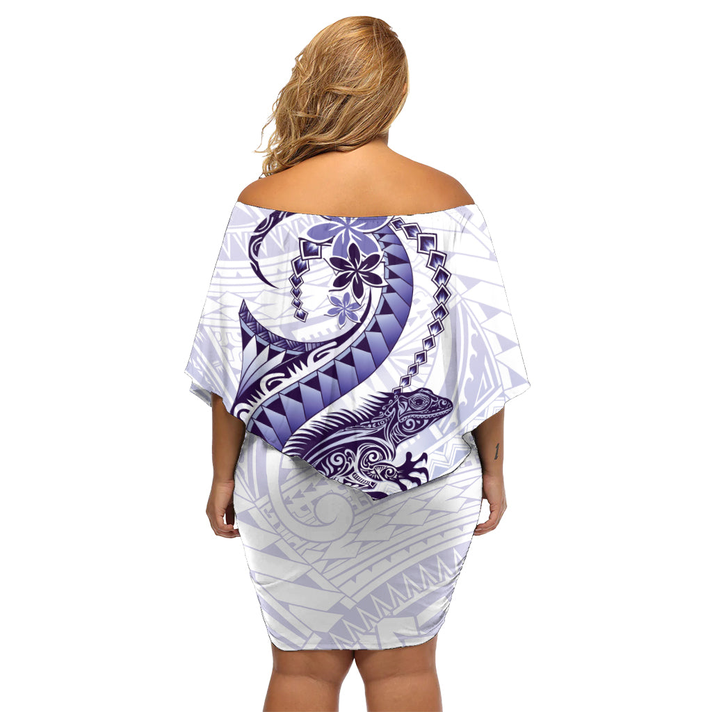 Lila Maori Tuatara Off Shoulder Kurzes Kleid mit blumen Luxus Pastell Muster LT01