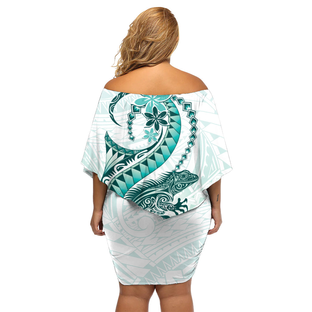 Teal Maori Tuatara Off Shoulder Kurzes Kleid mit blumen Luxus Pastell Muster LT01